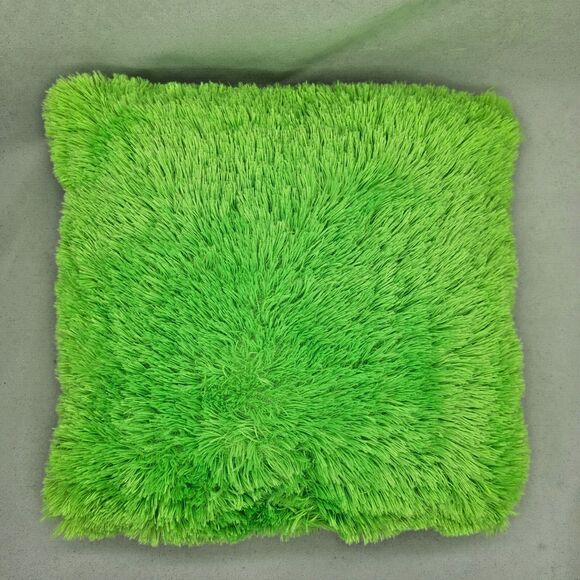 Kings Dominion Plush Pillow Shaggy Fuzzy Bright Green Goffa Int'l Square 14"x14" - Picture 4 of 10